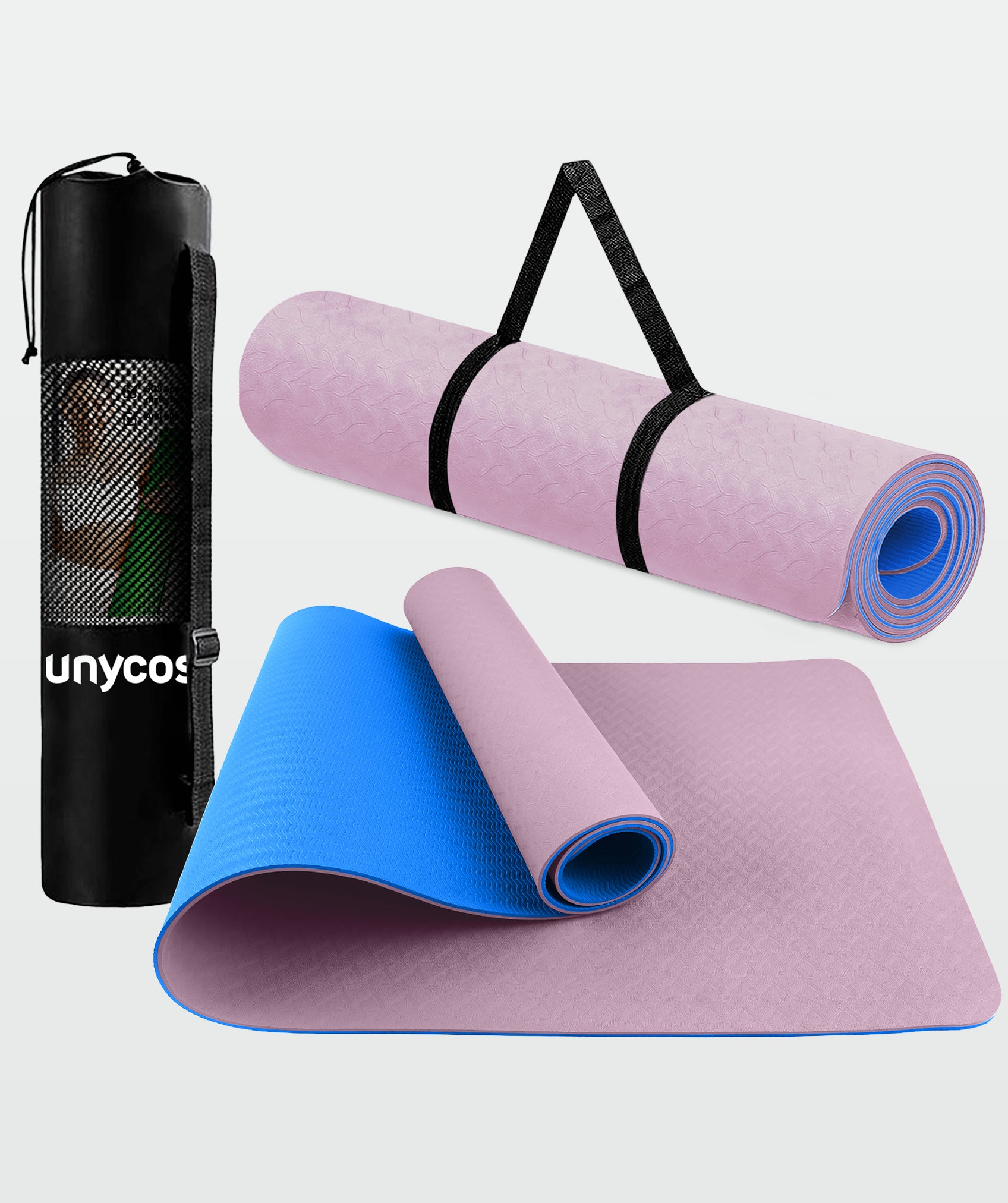 Tappetino da yoga ecologico, reversibile e antiscivolo con borsa e cintura