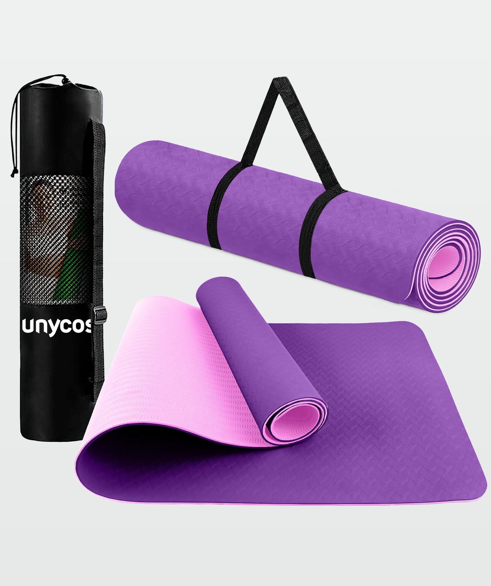 Tappetino da yoga ecologico, reversibile e antiscivolo con borsa e cintura