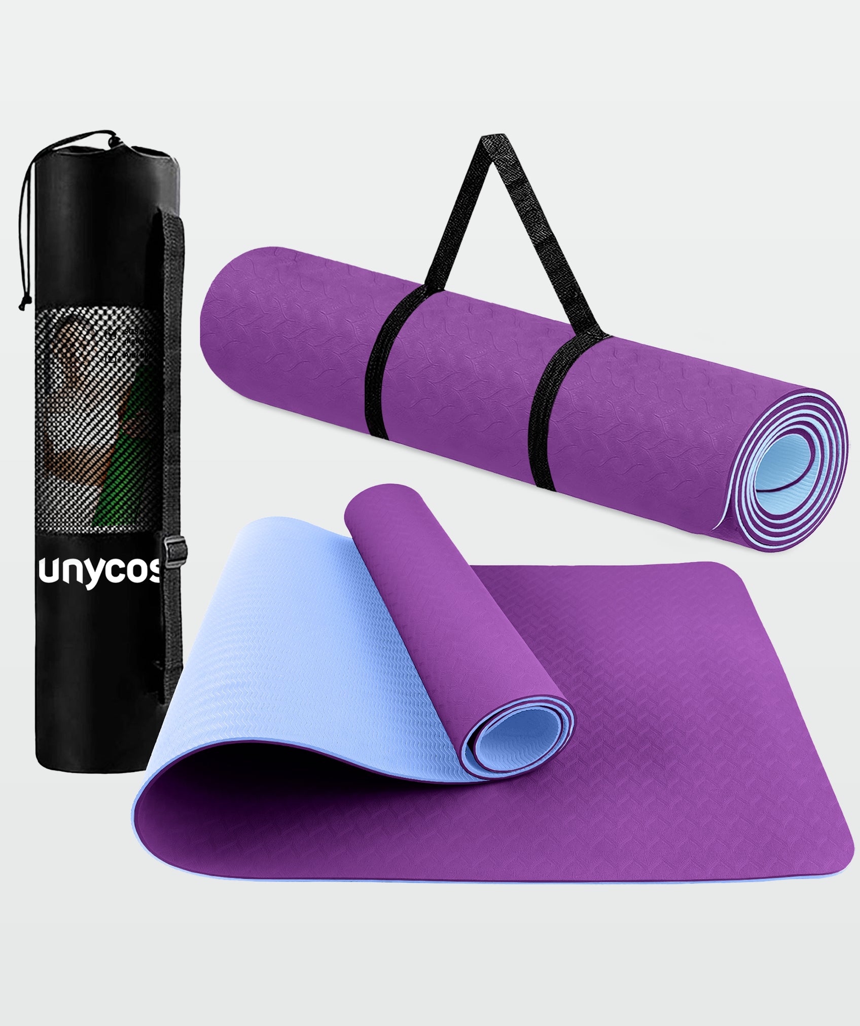 Tappetino da yoga ecologico, reversibile e antiscivolo con borsa e cintura