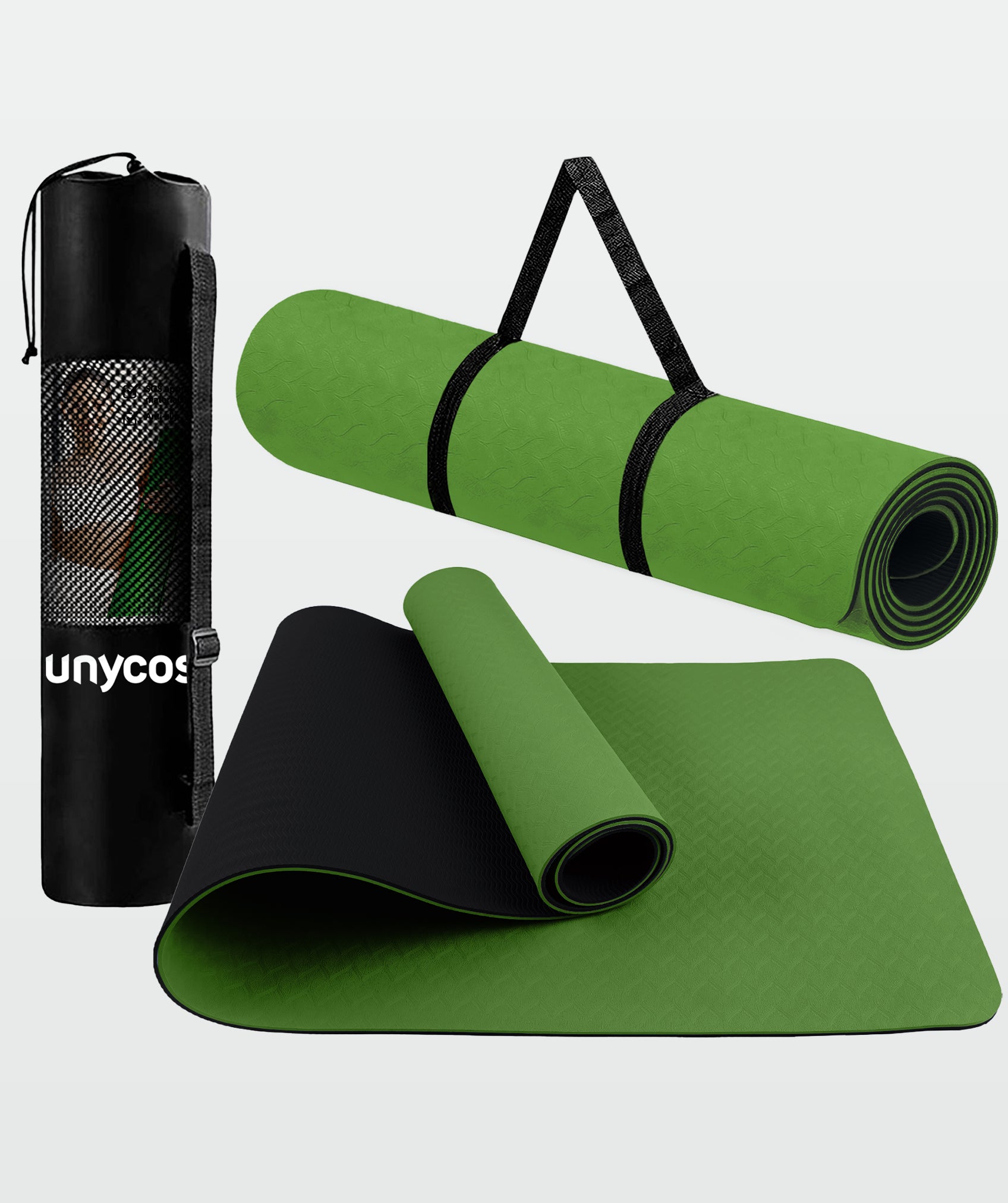 Tappetino da yoga ecologico, reversibile e antiscivolo con borsa e cintura