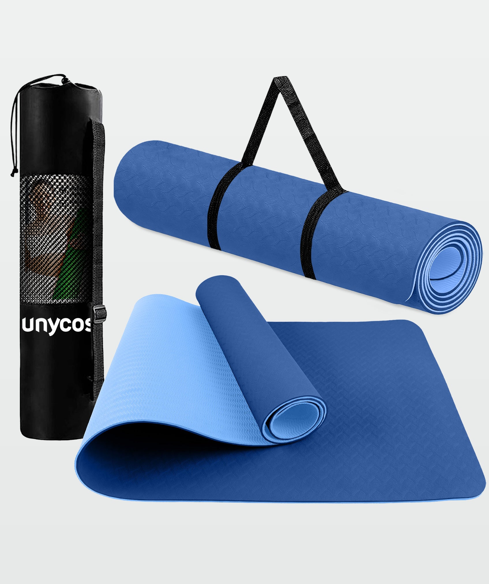 Tappetino da yoga ecologico, reversibile e antiscivolo con borsa e cintura