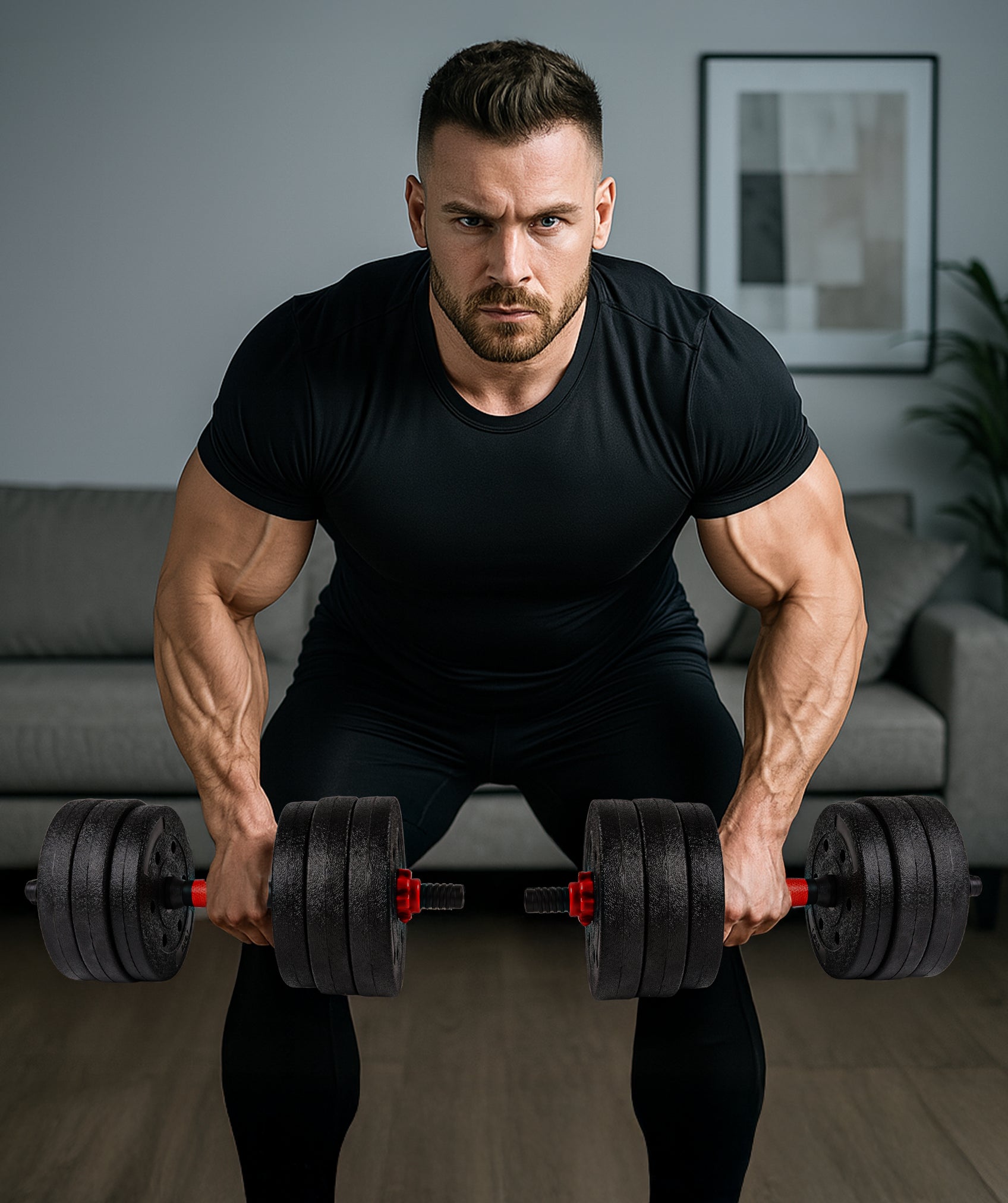 Set di manubri regolabili Red Transformer con Kettlebell (10-40kg)