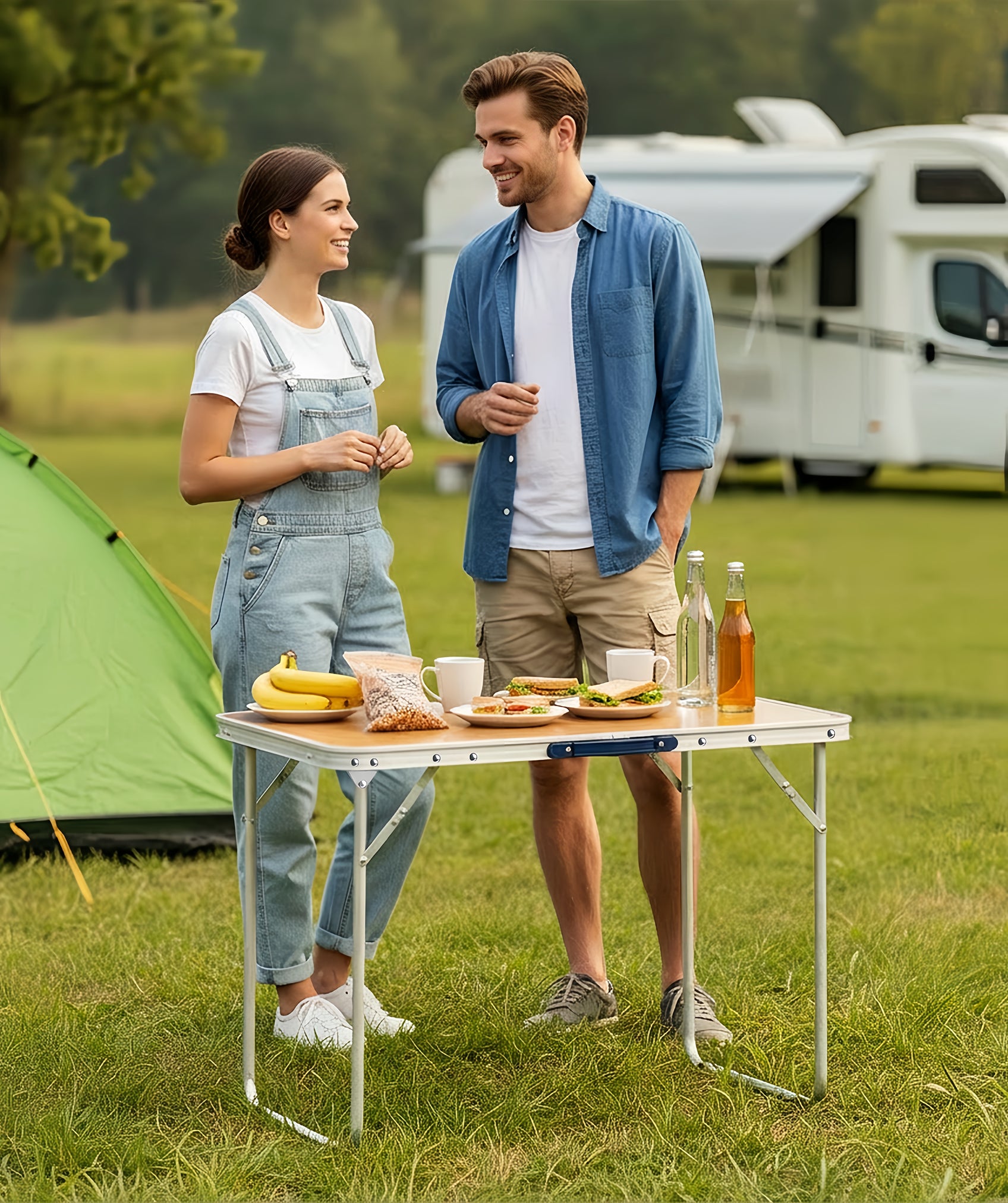 Mesa de pícnic portátil-multiusos en aluminio y MDF
