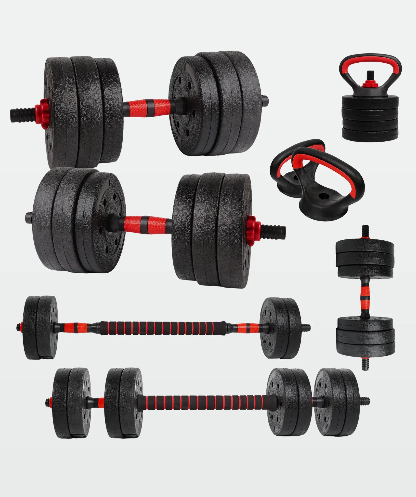 Set di manubri regolabili Red Transformer con Kettlebell (10-40kg)
