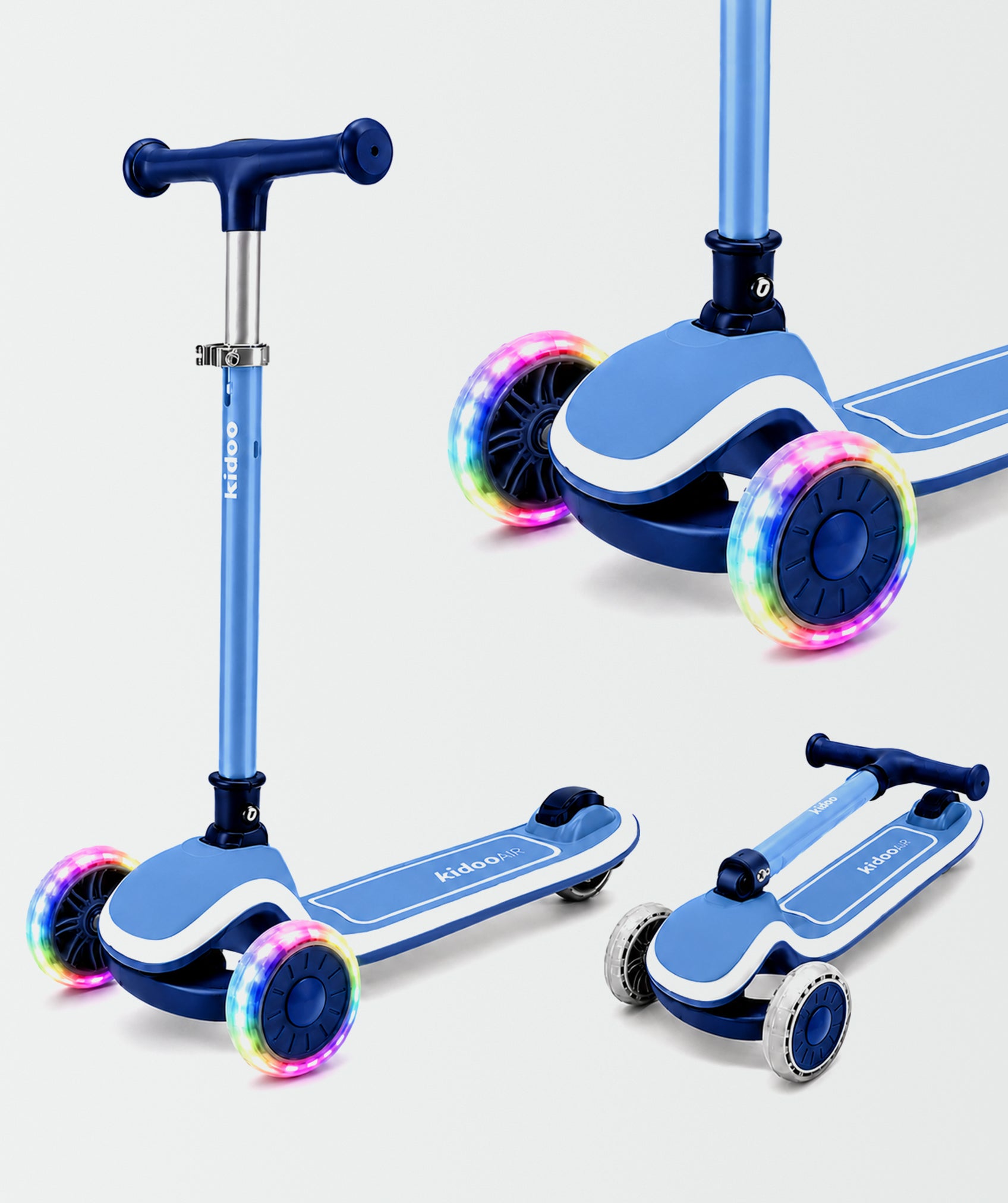 Monopattino per bambini pieghevole a 3 ruote con luci LED e altezza regolabile