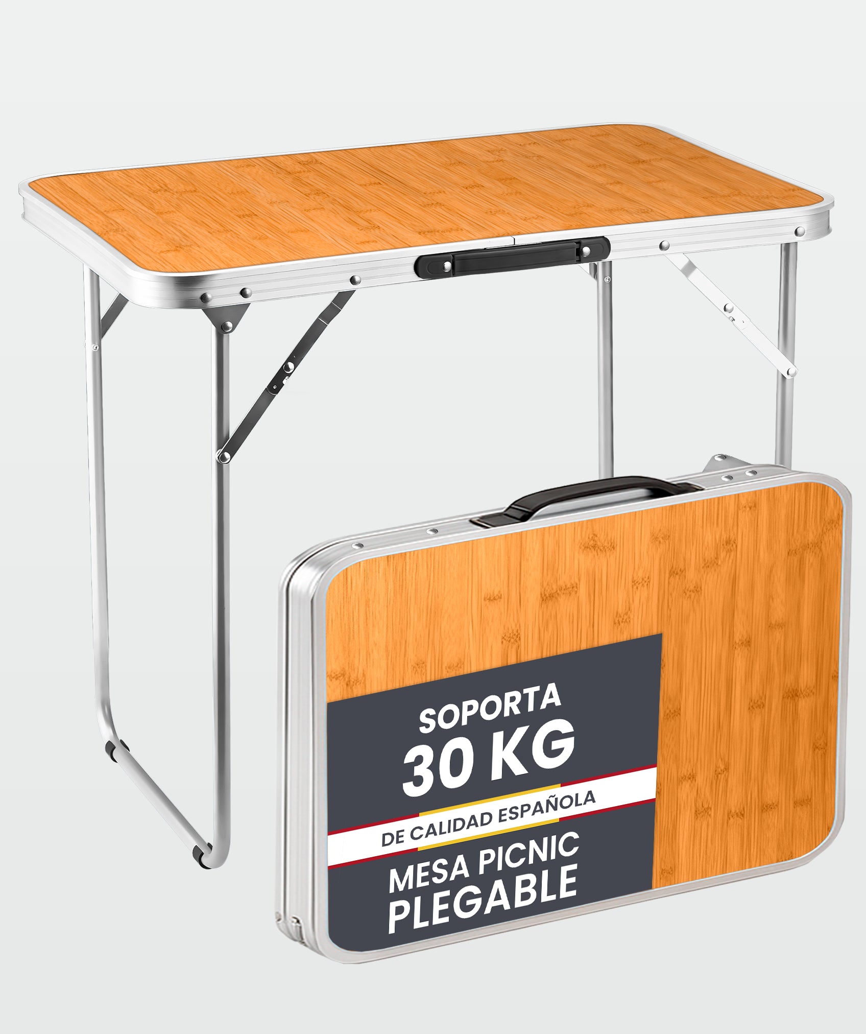 Mesa de pícnic portátil-multiusos en aluminio y MDF