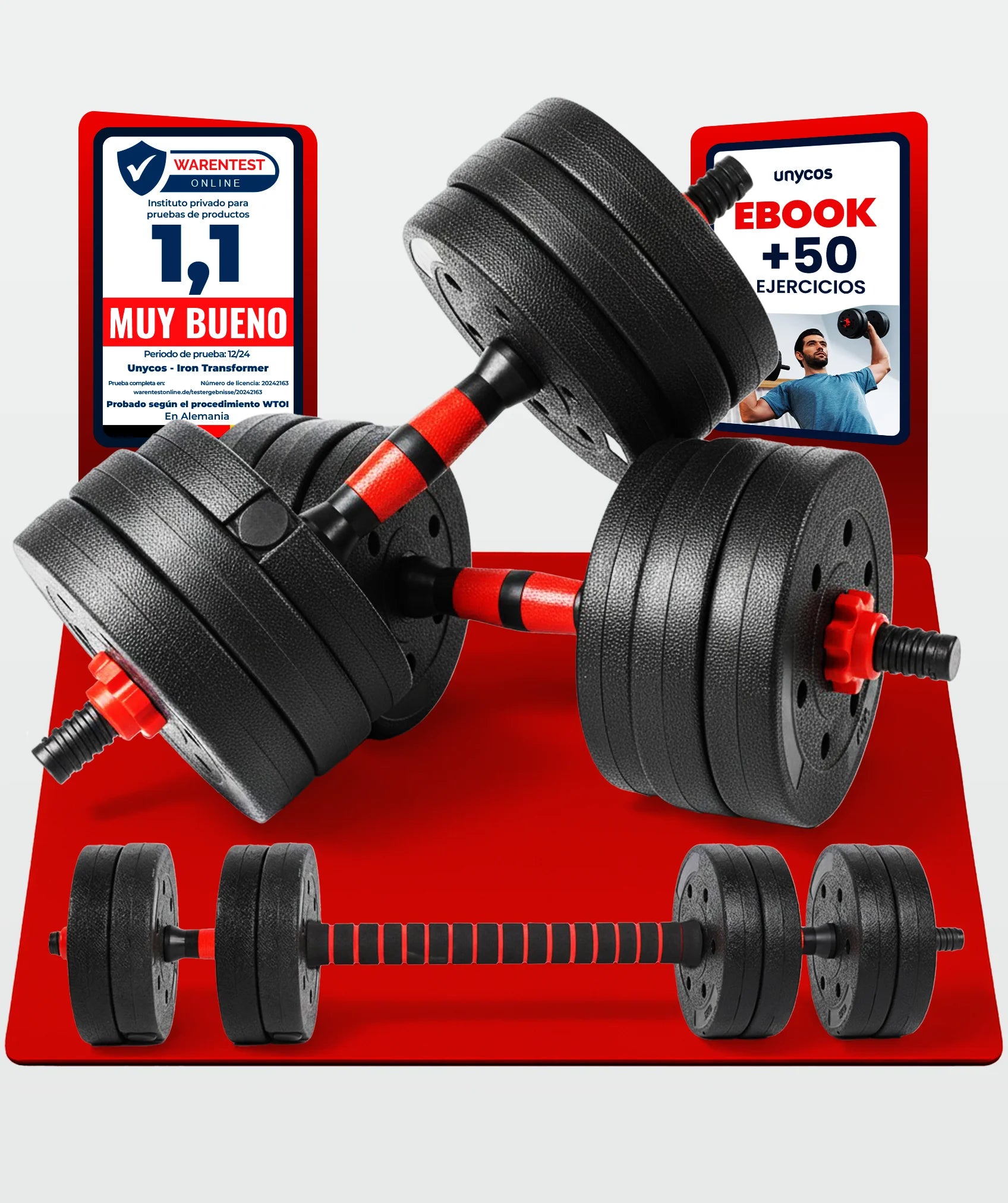Juego de mancuernas ajustables Red Transformer sin Kettlebell (10-40kg)