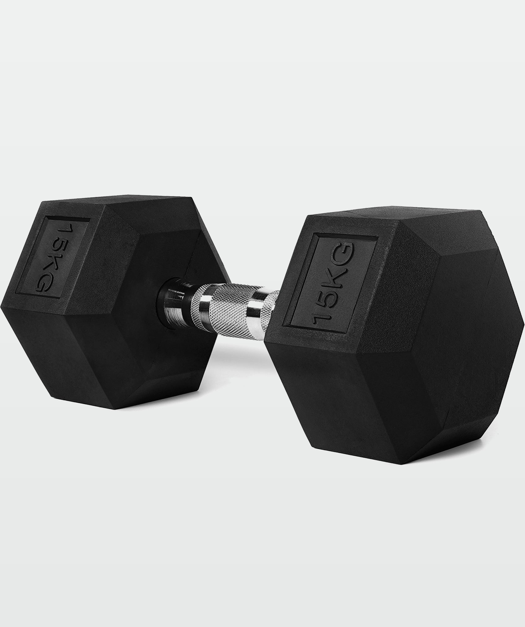 Mancuerna esagonale 15-17,5-20 Kg con design di impugnatura cromata e gomma
