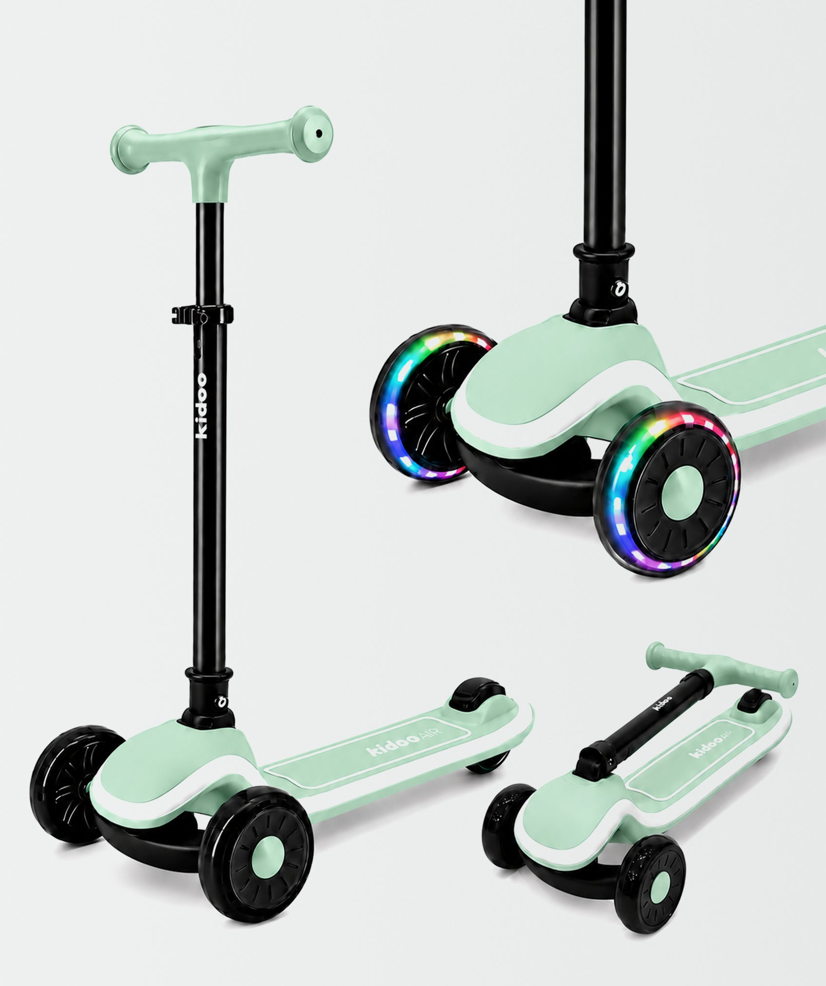 Monopattino per bambini pieghevole a 3 ruote con luci LED e altezza regolabile