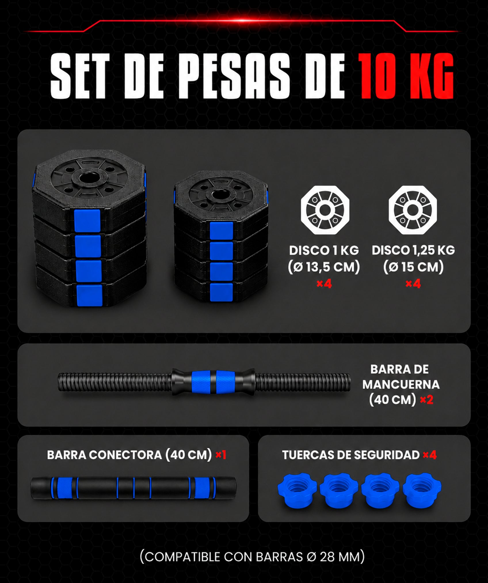Manubri esagonali regolabili – senza Kettlebell