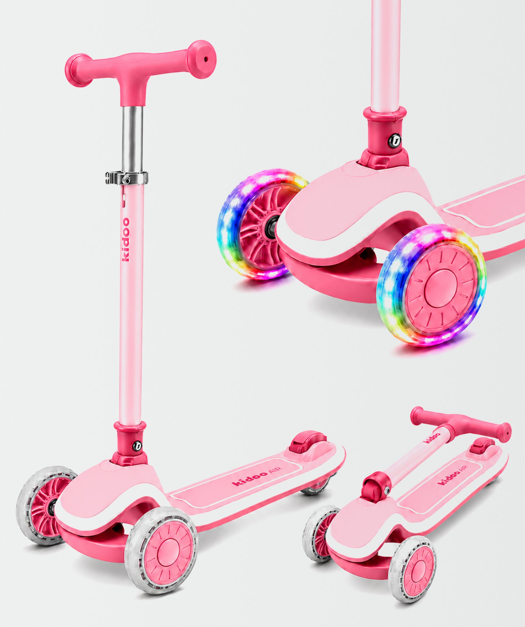 Monopattino per bambini pieghevole a 3 ruote con luci LED e altezza regolabile